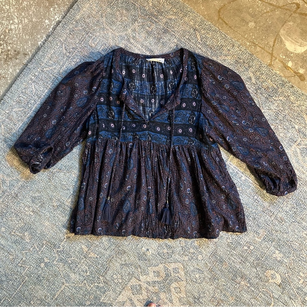 Lucky Brand Dark Blue Patterned Blouse